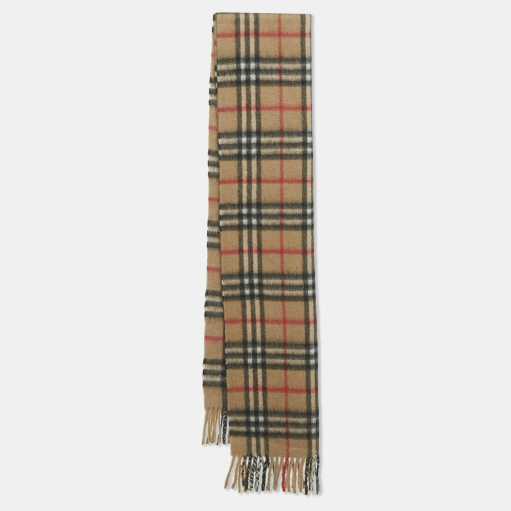 Burberry Vintage Brown Tartan Check Wool Fringed Muffler Burberry Vintage Brown Tartan Check Wool Fringed Muffler