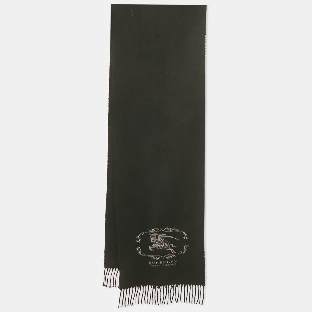 Burberry Black Logo Embroidered Cashmere Stole Burberry Black Logo Embroidered Cashmere Stole