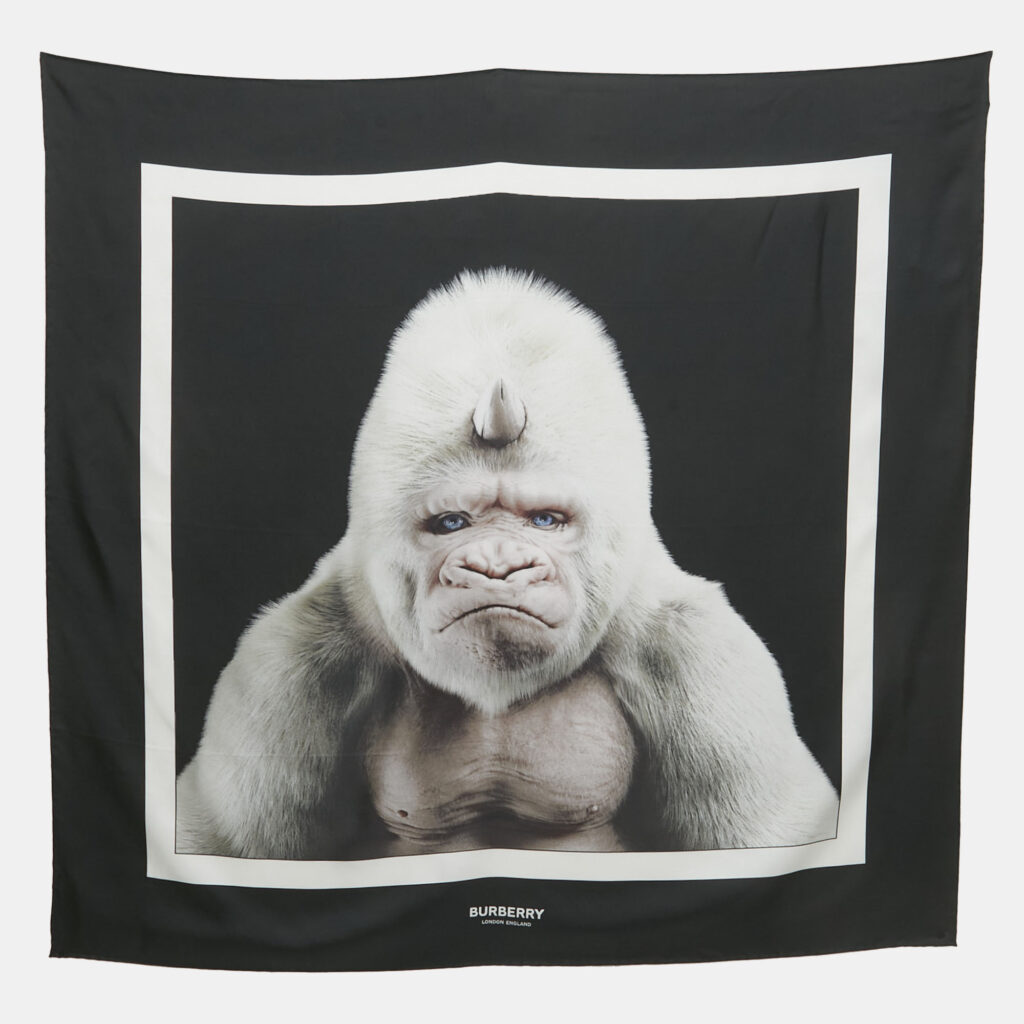 Burberry Black Gorilla Print Silk Square Scarf Burberry Black Gorilla Print Silk Square Scarf