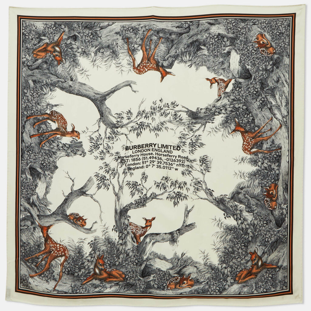 Burberry White Deer Montage Print Silk Square Scarf Burberry White Deer Montage Print Silk Square Scarf