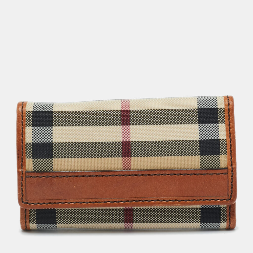 luxury-women-burberry-used-accessories-p1224978-001-1.jpg Burberry Brown/Beige Haymarket Fabric and Leather Key Holder