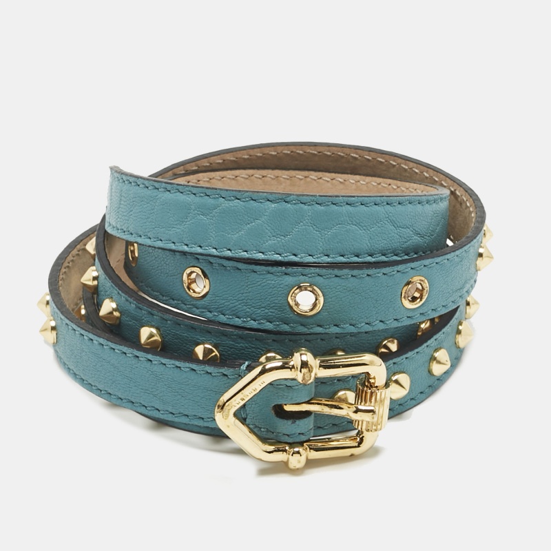 luxury-women-burberry-used-accessories-p1230243-1760331919-007-1.jpg Burberry Blue Leather Studded Slim Buckle Belt 85CM