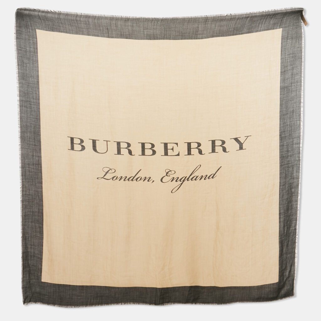 Burberry Beige/Black Printed Cashmere Square Scarf Burberry Beige/Black Printed Cashmere Square Scarf