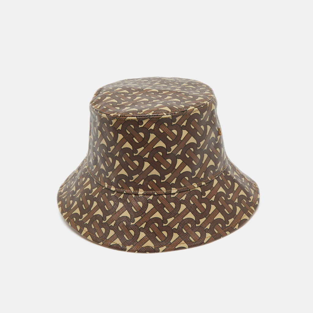 Burberry Brown TB Monogram Cotton Polyurethane Bucket Hat S Burberry Brown TB Monogram Cotton Polyurethane Bucket Hat S
