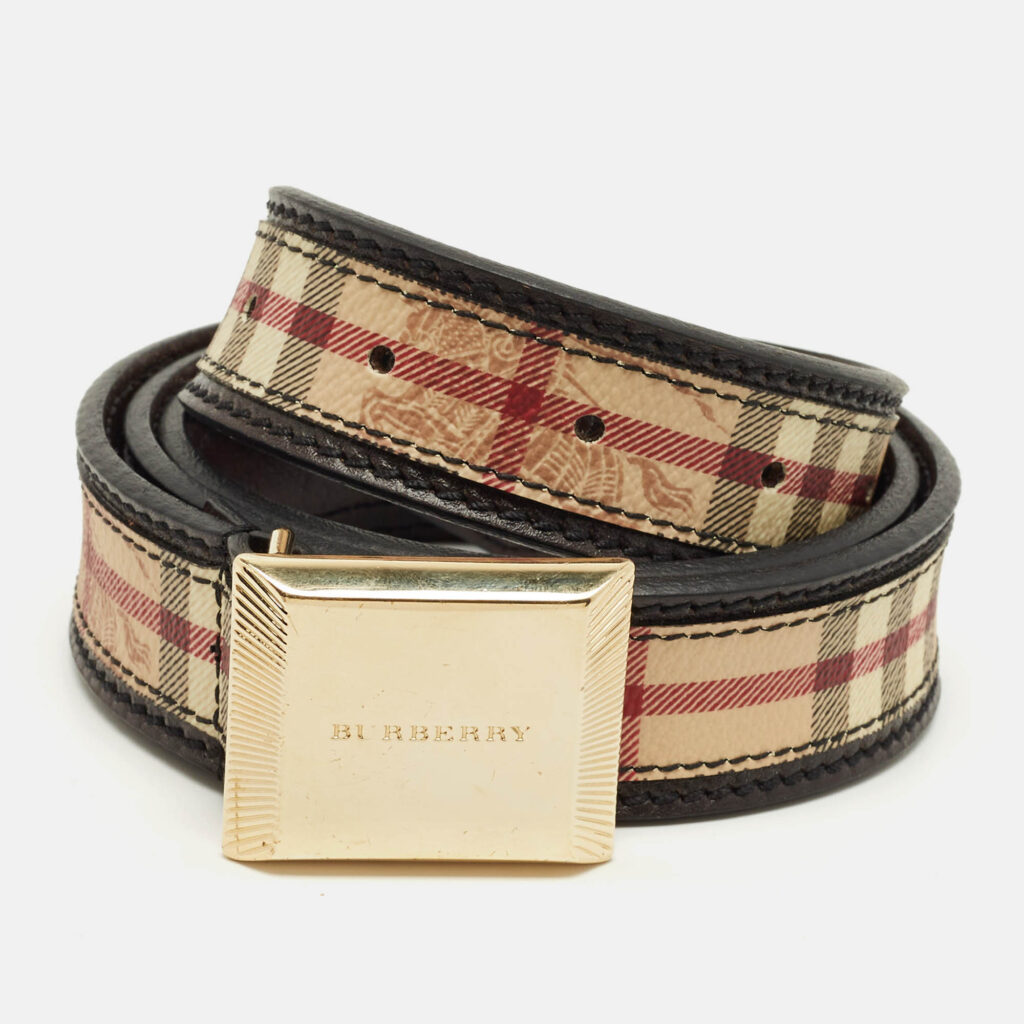 Burberry Beige Haymarket Check Coated Canvas Buckle Belt 90 CM Burberry Beige Haymarket Check Coated Canvas Buckle Belt 90 CM
