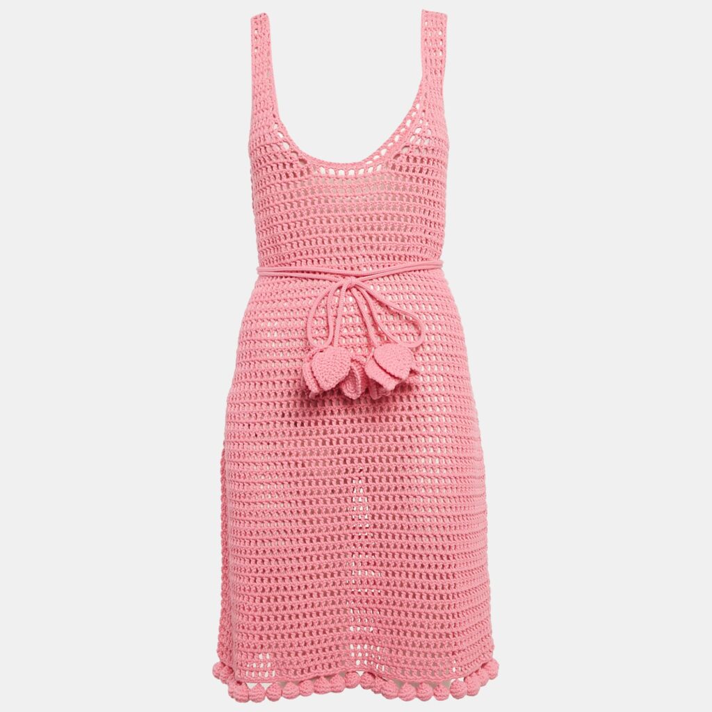 Burberry Pink Crochet Belted Tank Dress L Burberry Pink Crochet Belted Tank Dress L