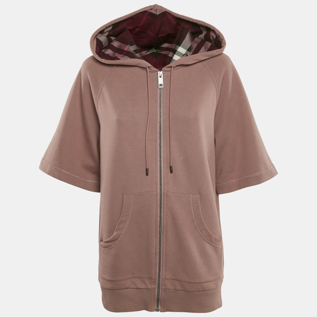 Burberry Pink Cotton Hooded Zip-Up Oversized Jacket XS Burberry Pink Cotton Hooded Zip-Up Oversized Jacket XS