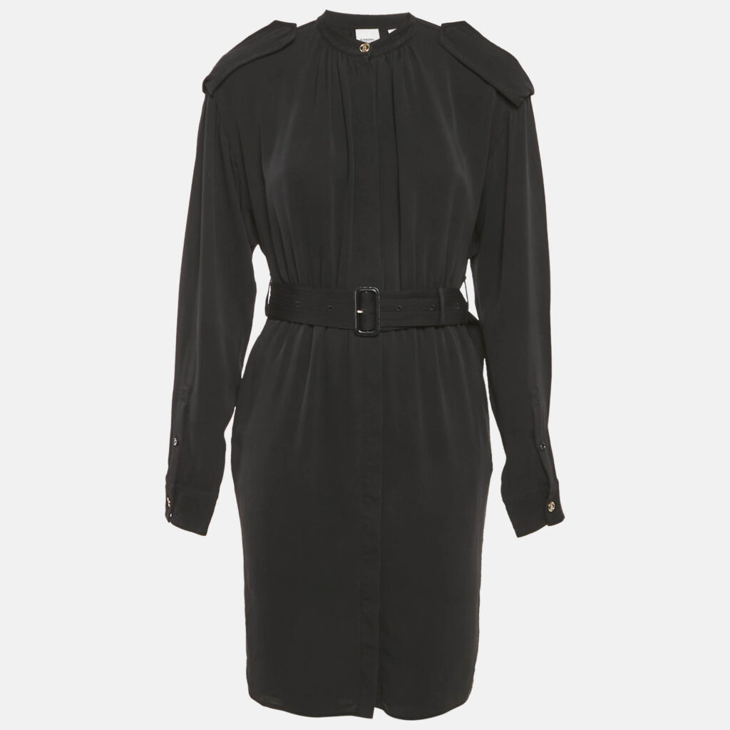 Burberry Black Chiffon Belted Midi Dress S Burberry Black Chiffon Belted Midi Dress S