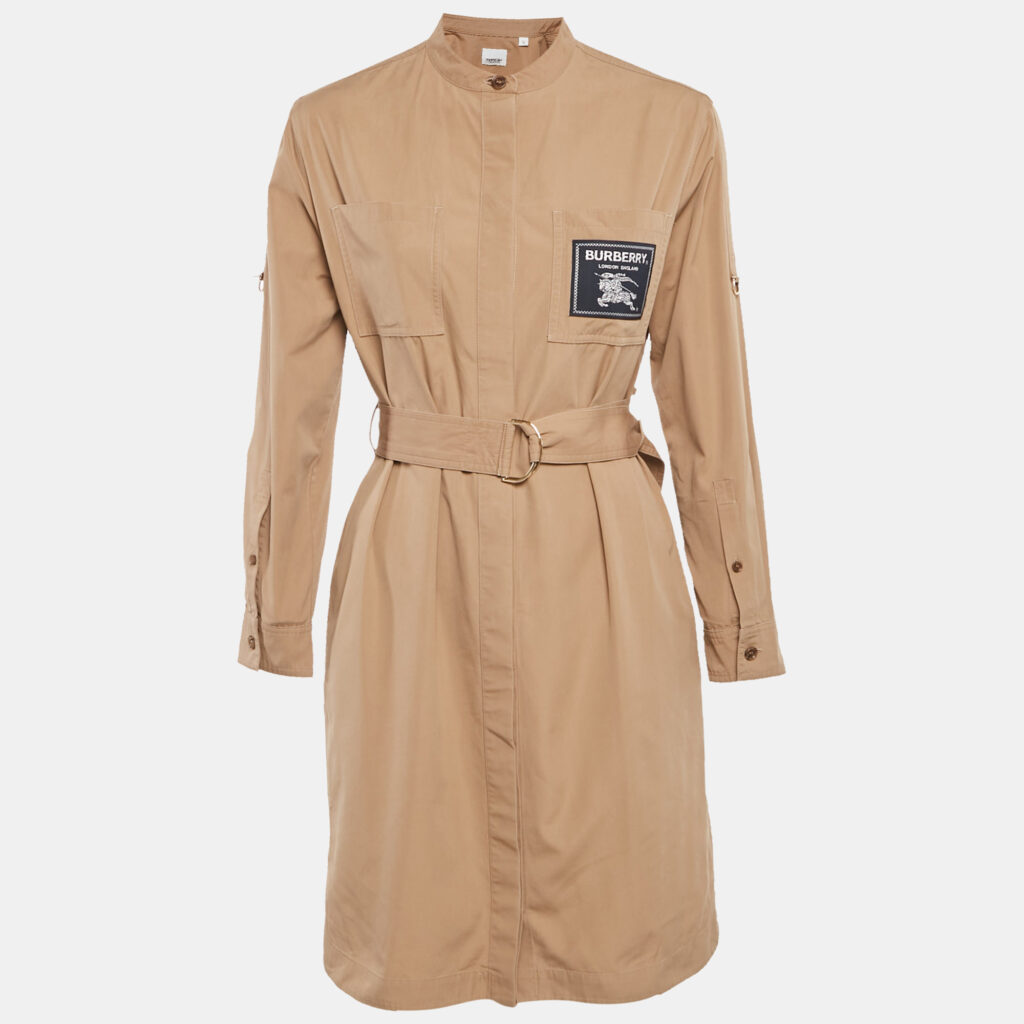 Burberry Brown Cotton Label Detail Button Front Belted Short Dress XS Burberry Brown Cotton Label Detail Button Front Belted Short Dress XS