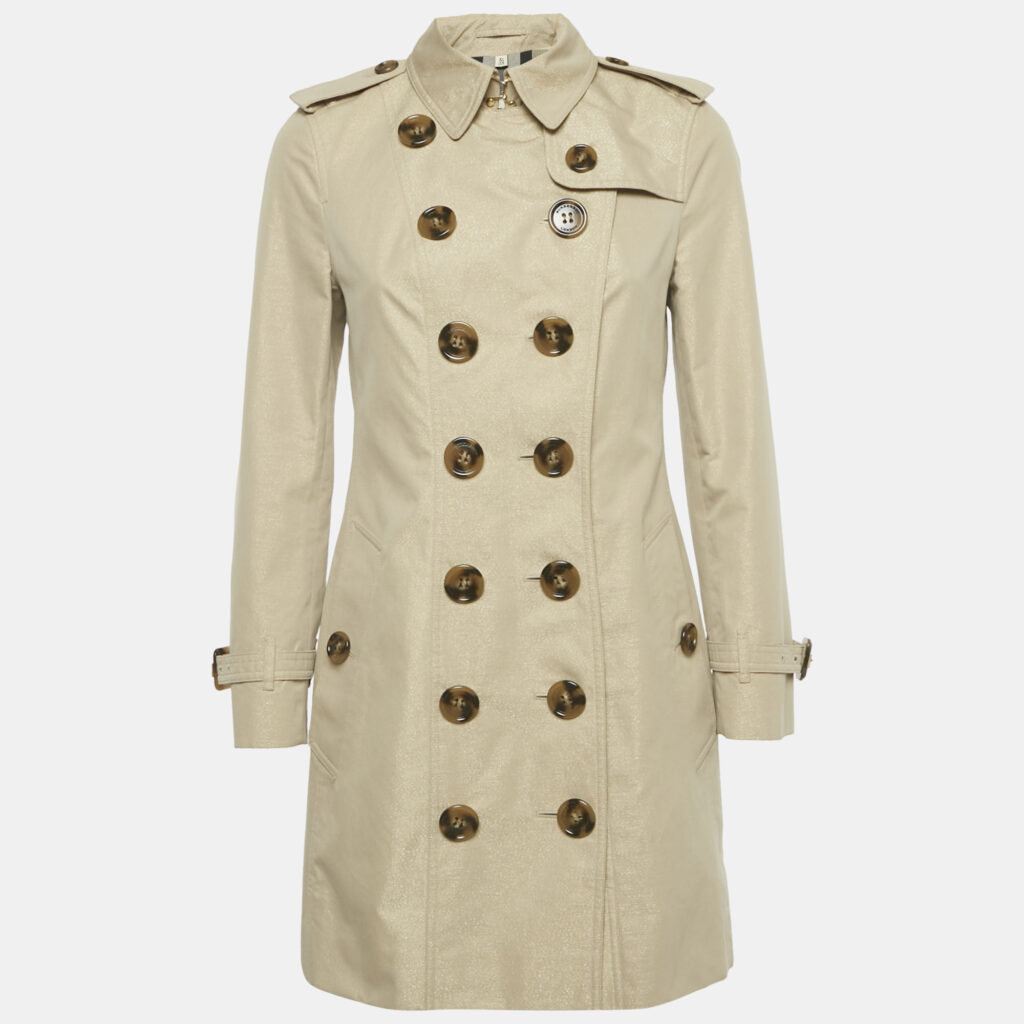 Burberry Beige/Gold Lurex Cotton Double Breasted Trench Coat S