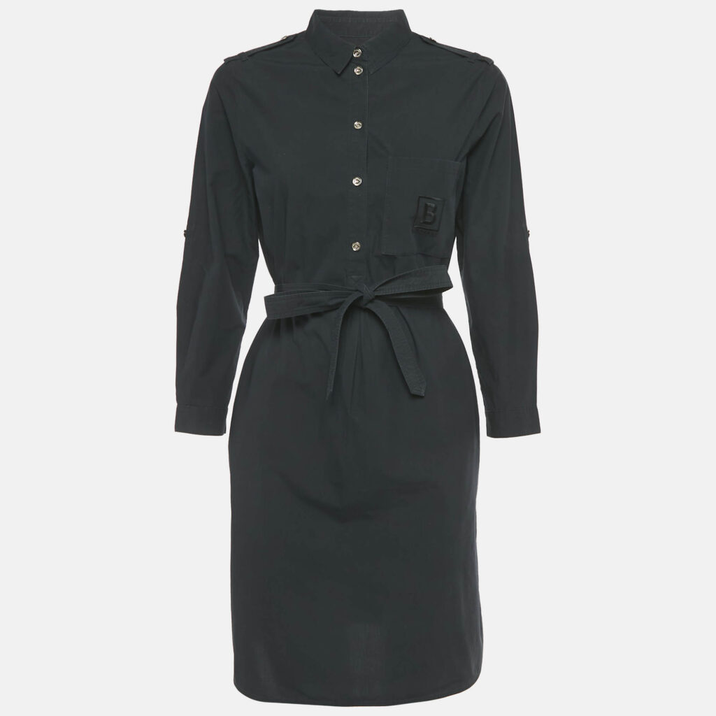 Burberry Navy Blue Cotton Belted Mini Dress M Burberry Navy Blue Cotton Belted Mini Dress M