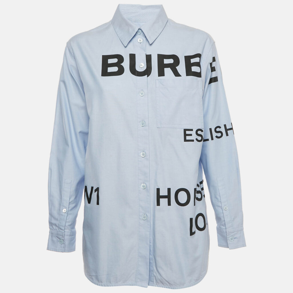 Burberry Blue Horseferry Cotton Button Front Shirt S Burberry Blue Horseferry Cotton Button Front Shirt S