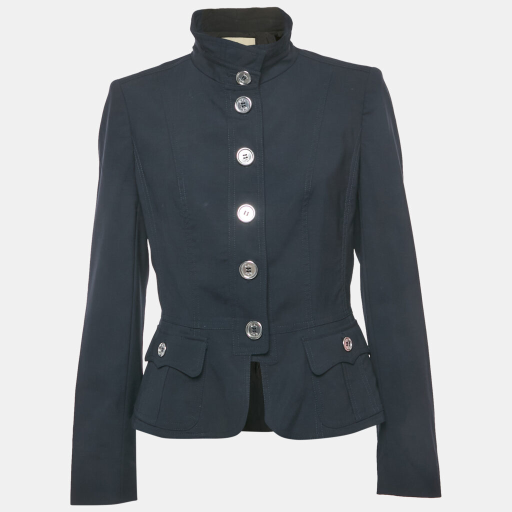 Burberry Navy Blue Cotton Button Front Jacket M