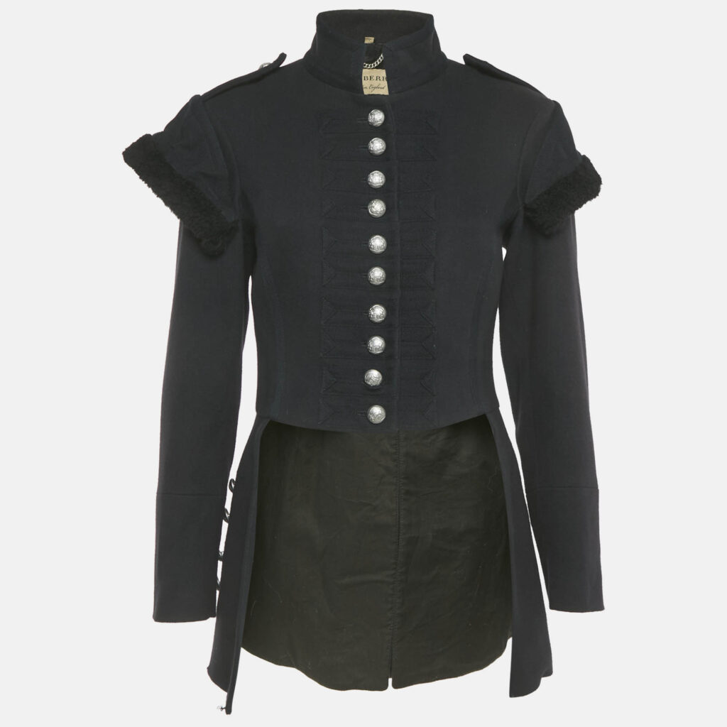 Burberry Navy Blue Felt Baschurch Military Style Tail Jacket S