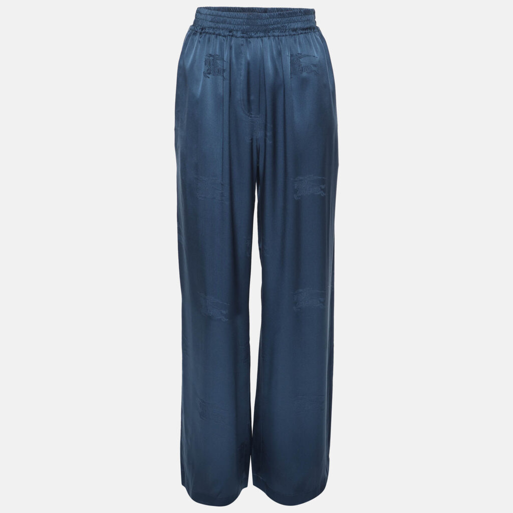 Burberry Midnight Blue Satin Logo Elasticized Waist Pants S Burberry Midnight Blue Satin Logo Elasticized Waist Pants S