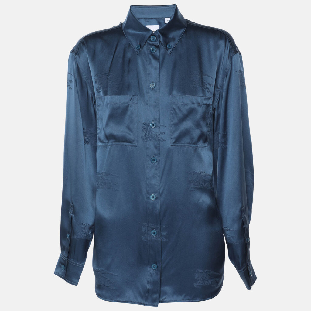 Burberry Midnight Blue Satin Logo Long Sleeve Shirt S Burberry Midnight Blue Satin Logo Long Sleeve Shirt S