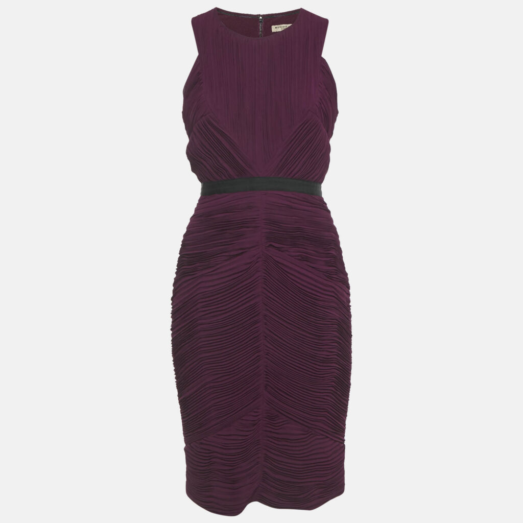 Burberry Burgundy Plisse Sleeveless Sheath Dress S