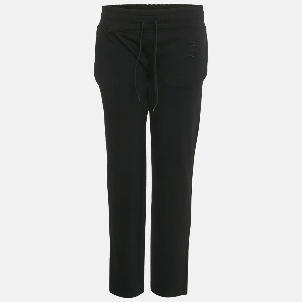 Burberry Black TB Embroidered Crepe Gresham Drawstring Trousers S Burberry Black TB Embroidered Crepe Gresham Drawstring Trousers S
