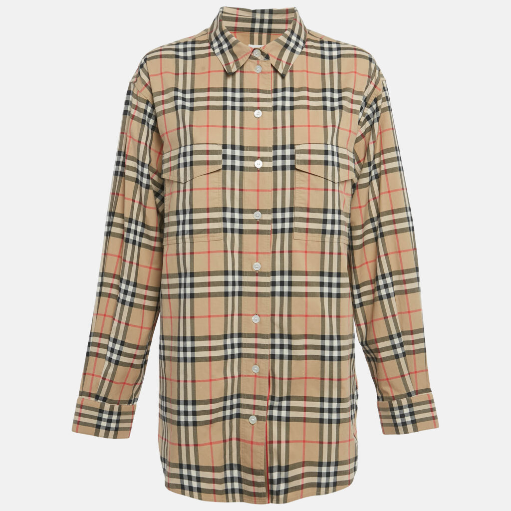 Burberry Beige Vintage Check Print Cotton Full Sleeve Shirt M