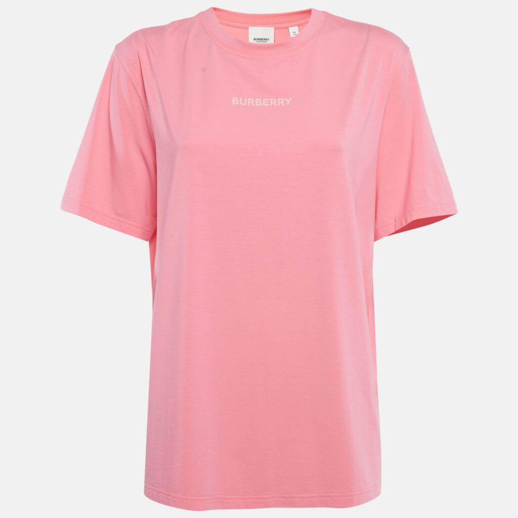 Burberry Pink Logo Print Cotton and Modal Crew Neck T-Shirt XL Burberry Pink Logo Print Cotton and Modal Crew Neck T-Shirt XL