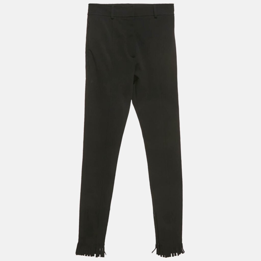 Burberry Black Crepe Fringed Hem Trousers XS