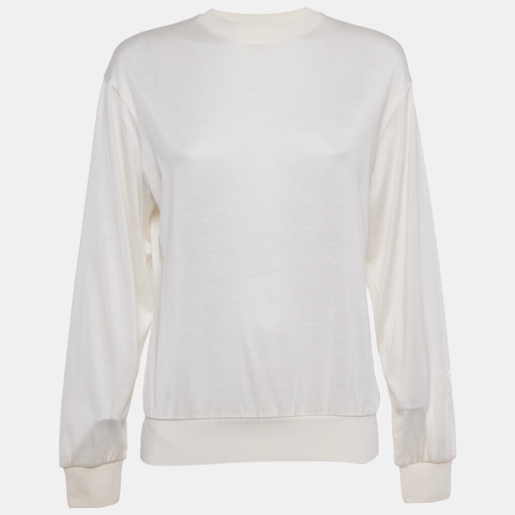 Burberry Ivory Logo Embroidered Silk Blend Sweatshirt XS Burberry Ivory Logo Embroidered Silk Blend Sweatshirt XS