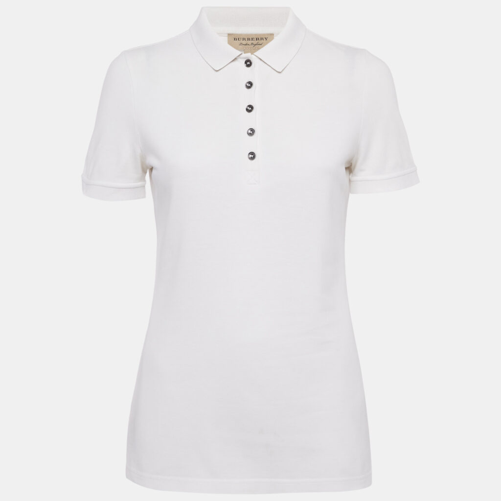 Burberry White Cotton Pique Polo T-Shirt S