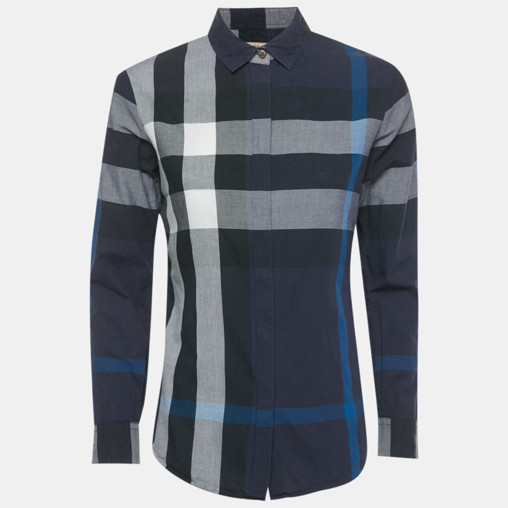 Burberry Blue Checks Cotton Long Sleeve Shirt M