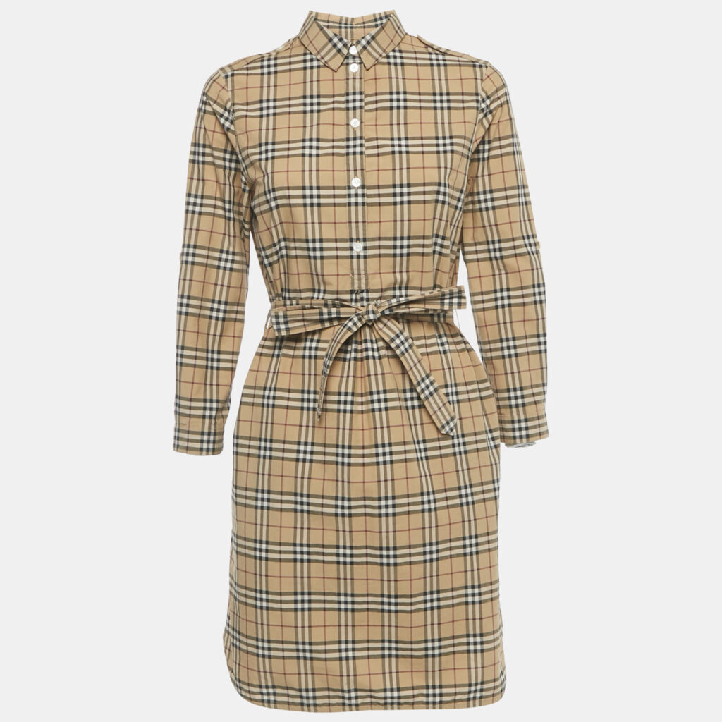 Burberry Beige Check Print Cotton Shirt Dress S Burberry Beige Check Print Cotton Shirt Dress S