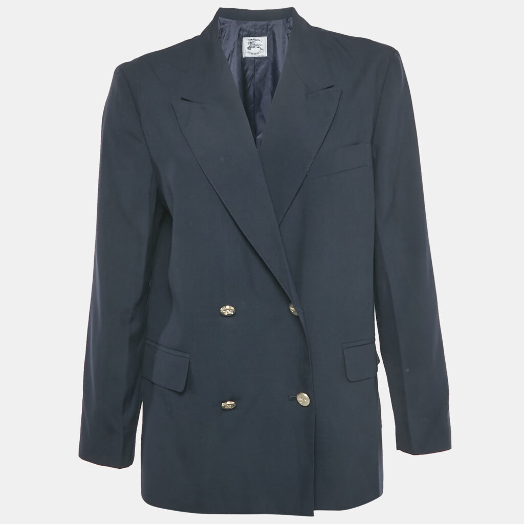 Burberry Navy Blue Wool Blend Double Breasted Blazer XL