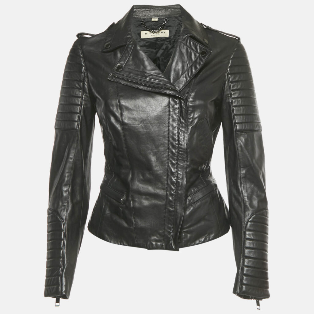 Burberry Black Leather Biker Jacket S Burberry Black Leather Biker Jacket S