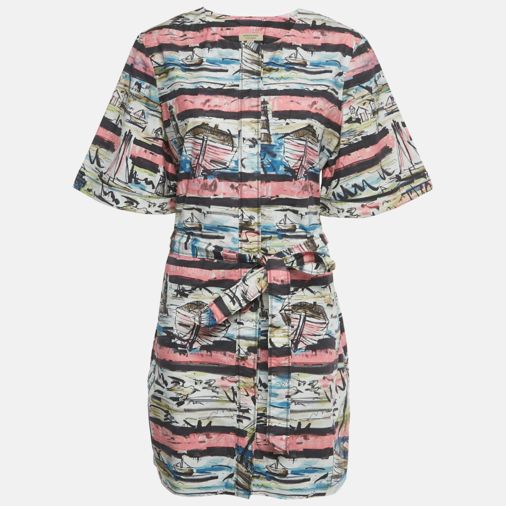 Burberry Multicolor Lighthouse Print Cotton Mini Shirt Dress L