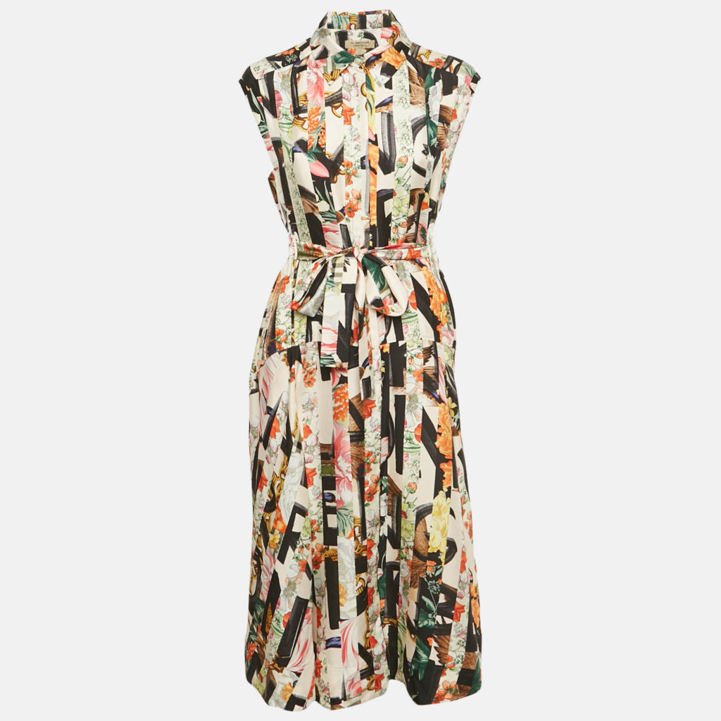 luxury-women-burberry-used-clothes-p1234057-005-1.jpg Burberry Multicolor Printed Button Front Belted Midi Dress S