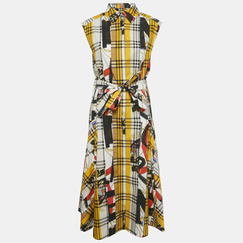 Burberry Multicolor Archive Scarf Print Check Cotton Shirt Dress S Burberry Multicolor Archive Scarf Print Check Cotton Shirt Dress S