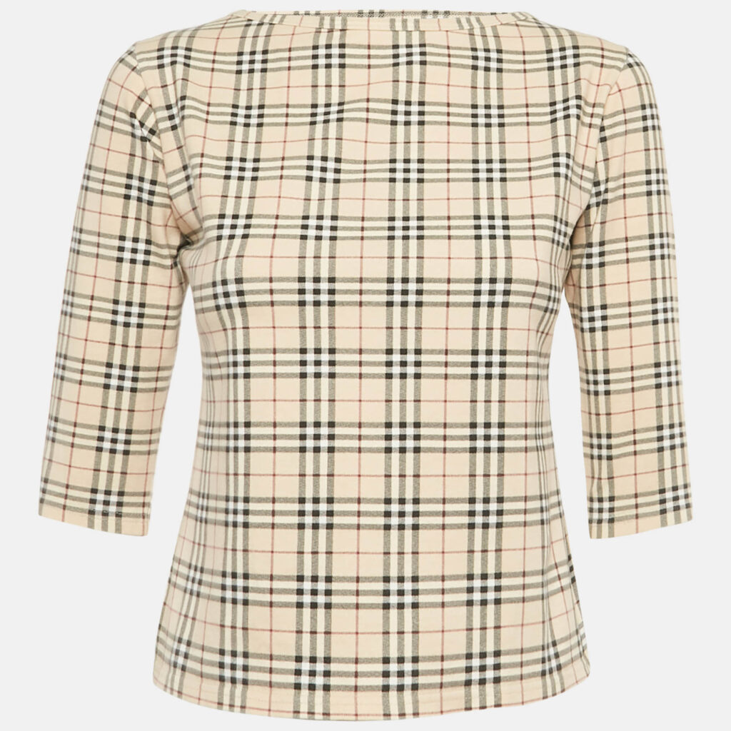 luxury-women-burberry-used-clothes-p1249874-001-1.jpg Burberry Beige Checks Jersey Long Sleeve Top M