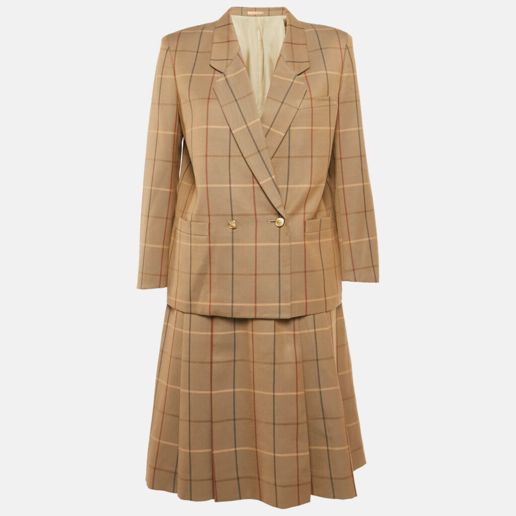 Burberry Vintage Beige Checks Wool Skirt Suit M Burberry Vintage Beige Checks Wool Skirt Suit M