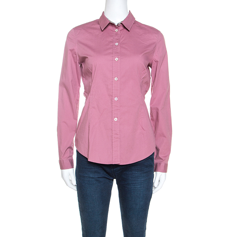 Burberry Brit Pink Stretch Cotton Button Front Shirt S