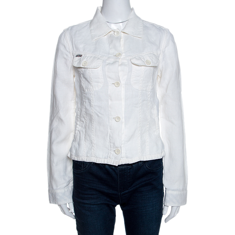 Burberry Off White Linen Pocket Detail Button Front Shirt S Burberry Off White Linen Pocket Detail Button Front Shirt S