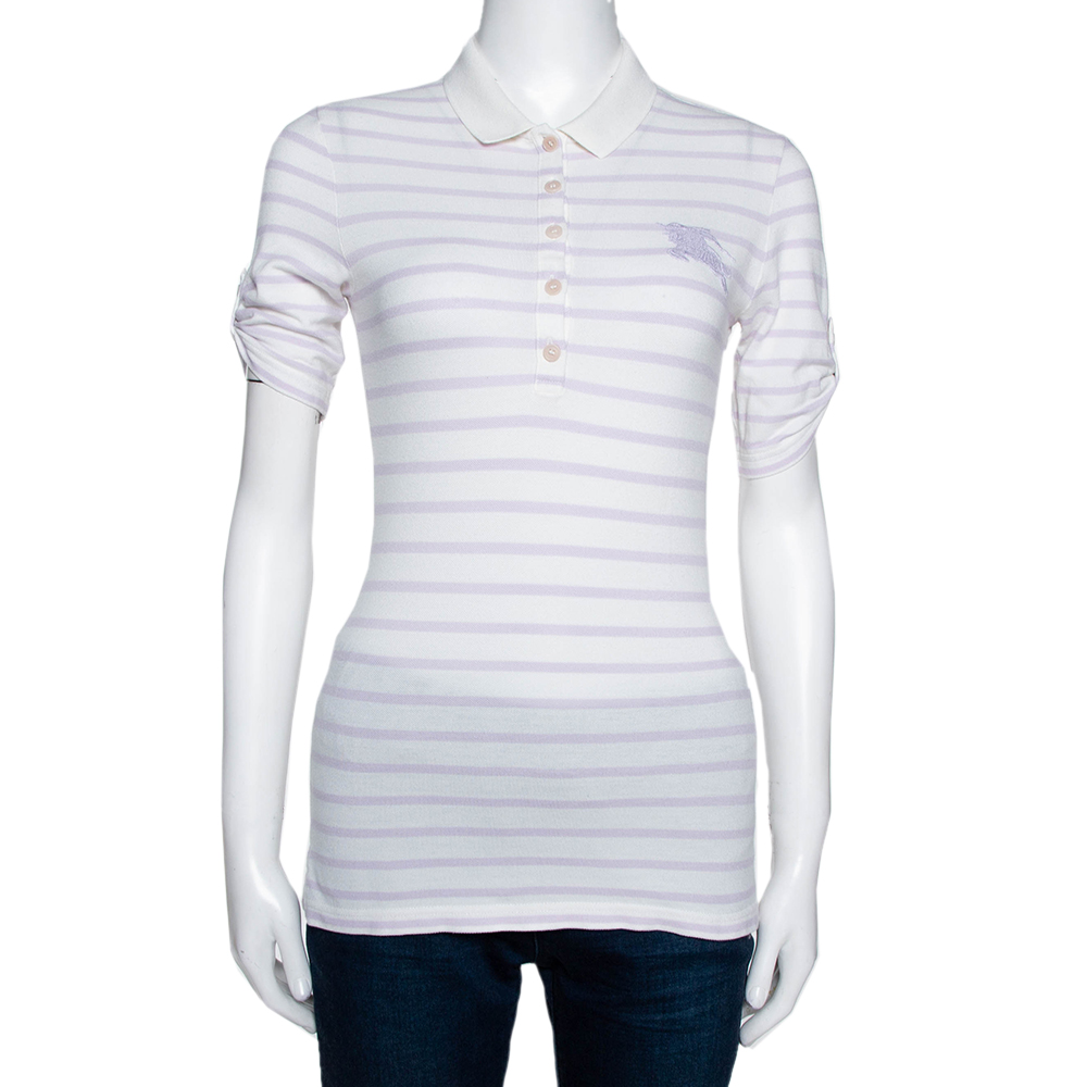 Burberry Brit Off White Striped Cotton Modal Polo T-Shirt XS Burberry Brit Off White Striped Cotton Modal Polo T-Shirt XS