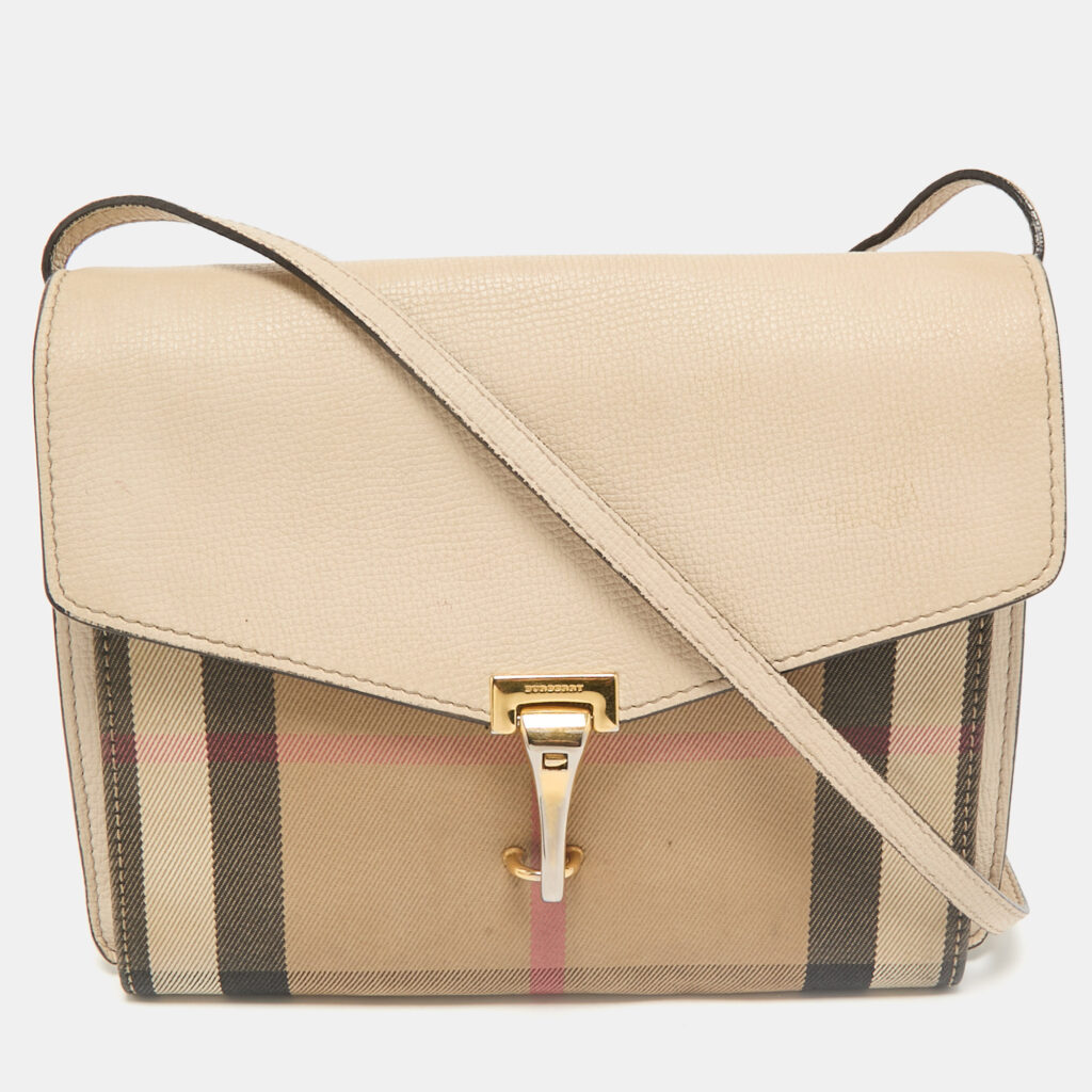 Burberry Cream/Brown House Check Canvas and Leather Macken Flap Crossbody Bag