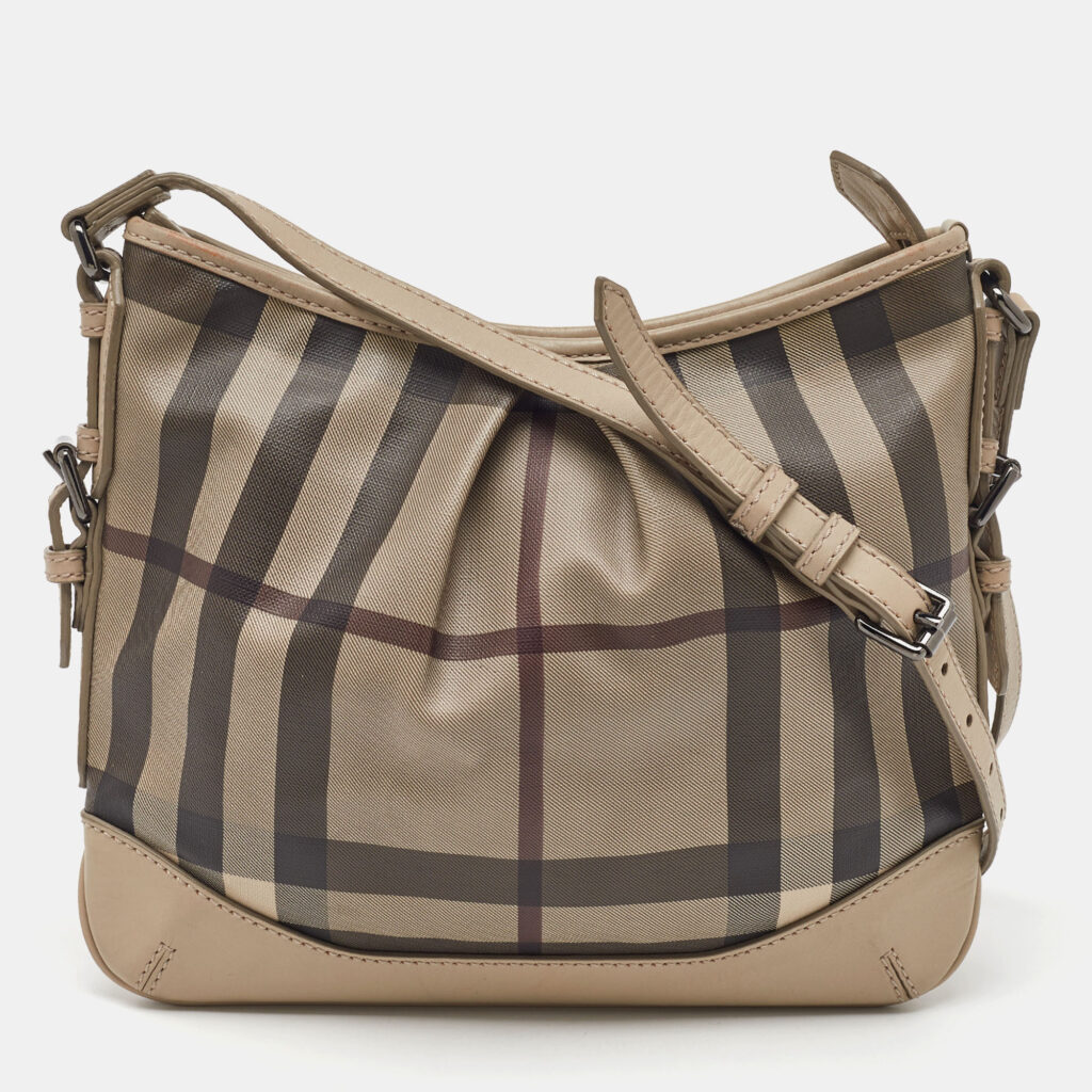 Burberry Beige/Grey Smoked Check Coated Canvas and Leather Hartham Shoulder Bag Burberry Beige/Grey Smoked Check Coated Canvas and Leather Hartham Shoulder Bag