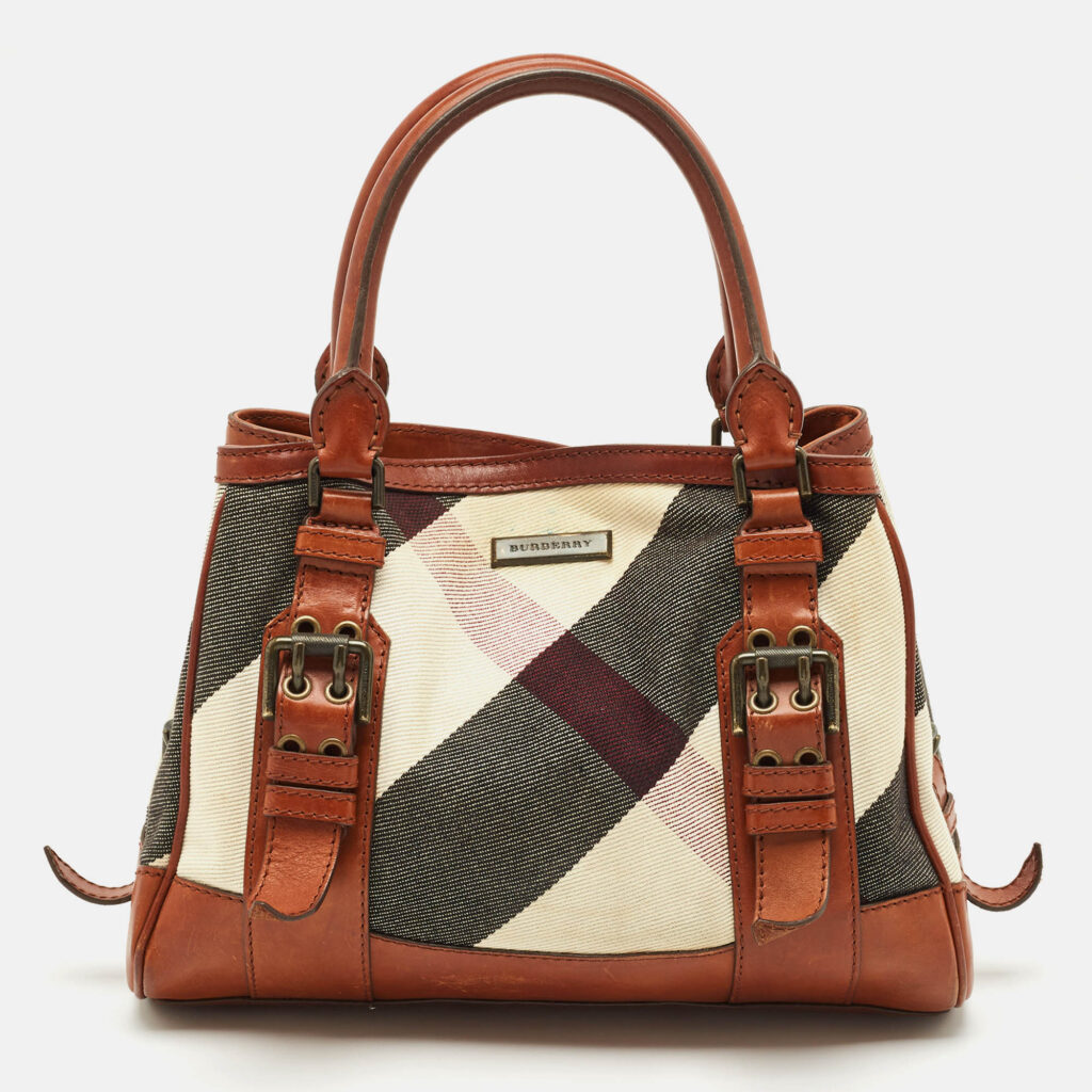 Burberry Brown Mega Check Fabric and Leather Tote Burberry Brown Mega Check Fabric and Leather Tote