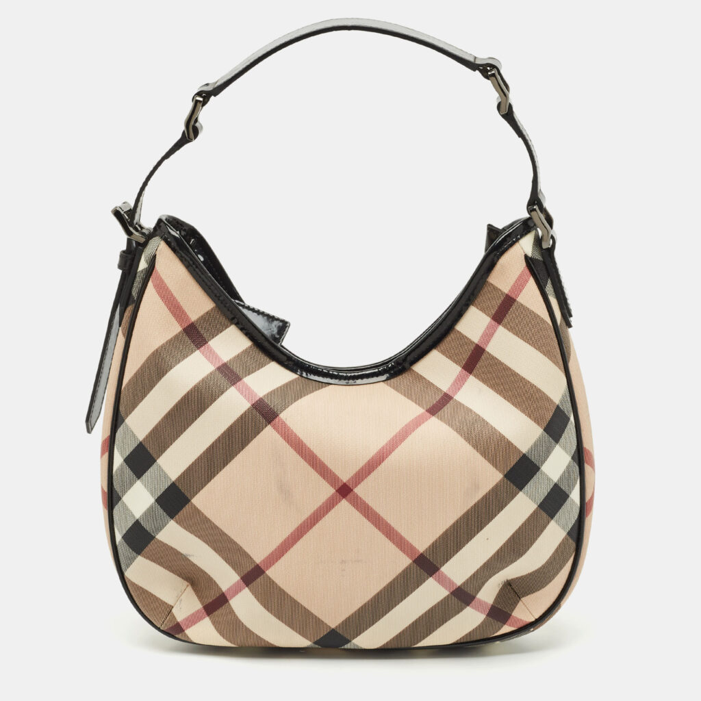 Burberry Black/ Nova Check PVC and Patent Leather Small Barton Hobo Burberry Black/ Nova Check PVC and Patent Leather Small Barton Hobo