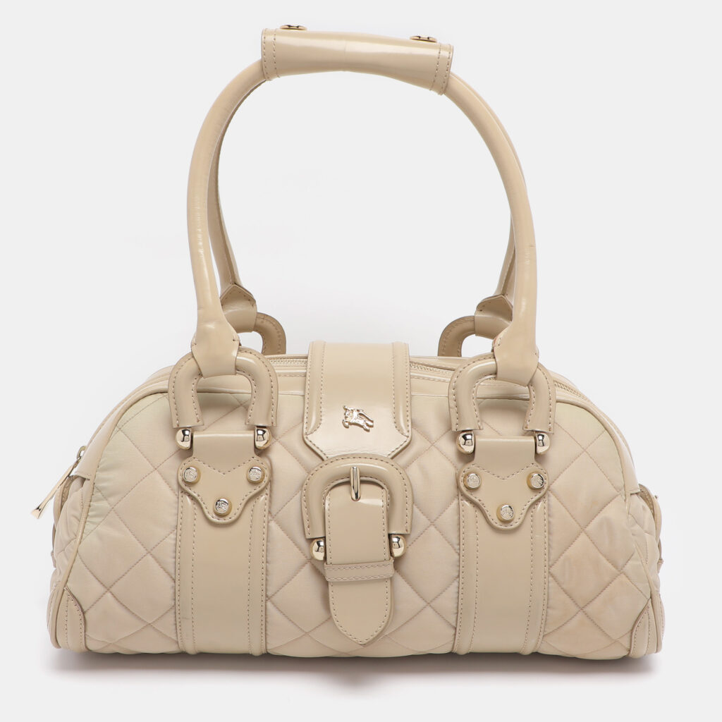 Burberry Beige Quilted Nylon and Patent Leather Manor Satchel