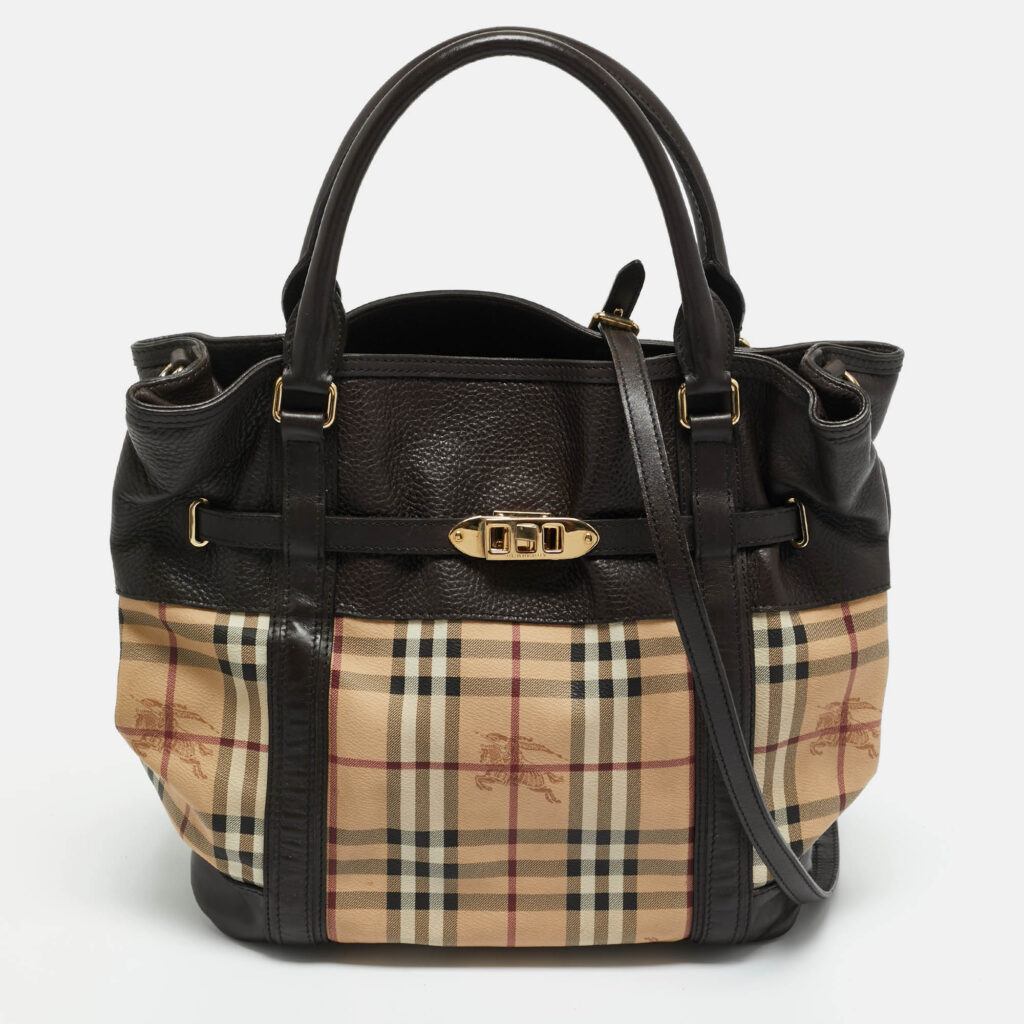 Burberry Choco Brown/Beige Haymarket Check Coated Canvas Medium Golderton Tote Burberry Choco Brown/Beige Haymarket Check Coated Canvas Medium Golderton Tote