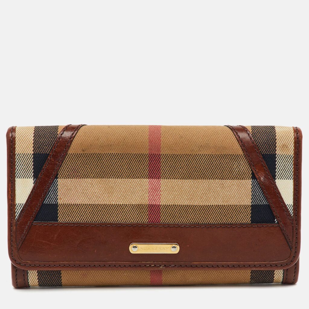 Burberry Brown/Beige Fabric and Leather Leighton Continental Wallet Burberry Brown/Beige Fabric and Leather Leighton Continental Wallet