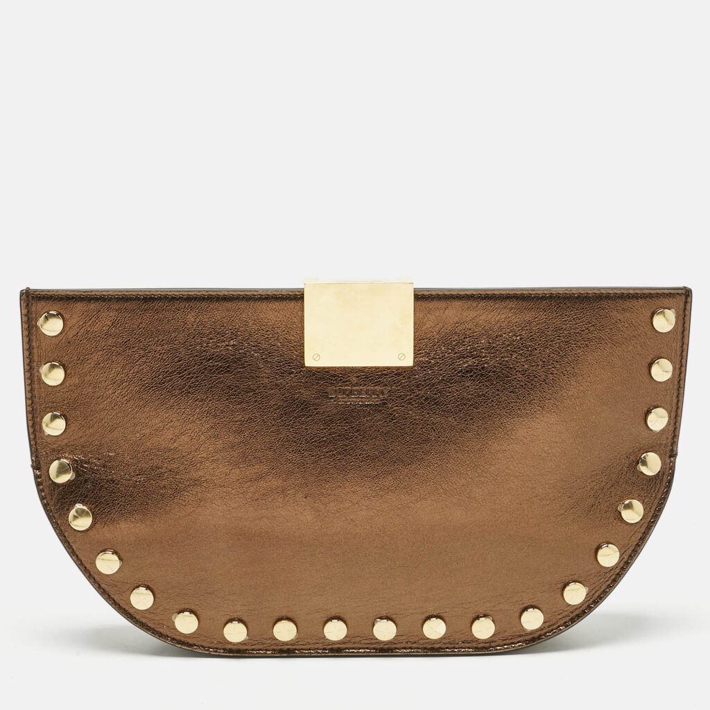 Burberry Bronze Leather Studded Olympia Clutch