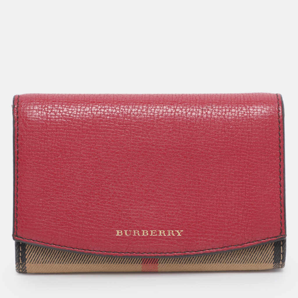 Burberry Beige/Red House Check Fabric and Leather Flap Wallet Burberry Beige/Red House Check Fabric and Leather Flap Wallet