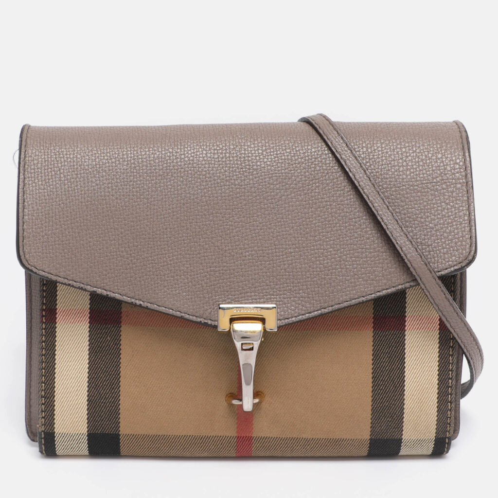 luxury-women-burberry-used-handbags-p1201463-001.jpg Burberry Taupe House Check Canvas and Leather Small Macken Crossbody Bag