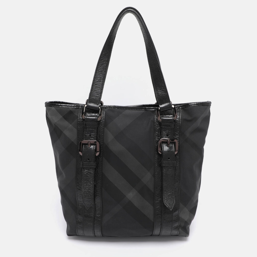Burberry Black Nova Check Nylon And Patent Leather Small Lowry Tote Burberry Black Nova Check Nylon And Patent Leather Small Lowry Tote